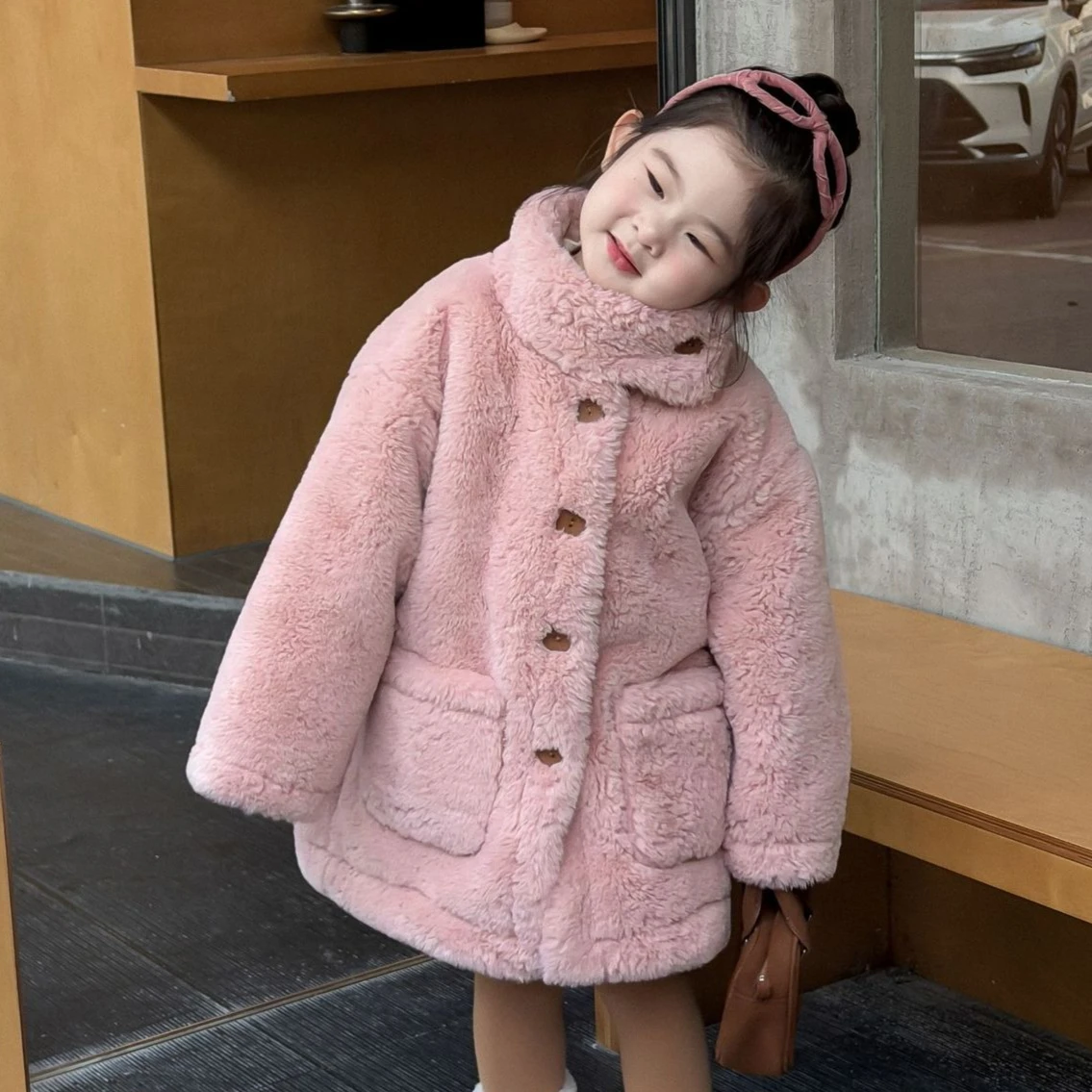 

Пальто для девочек, осень-зима 2022, новая детская одежда, корейский стиль, модное замшевое пальто из овечьей шерсти для девочек