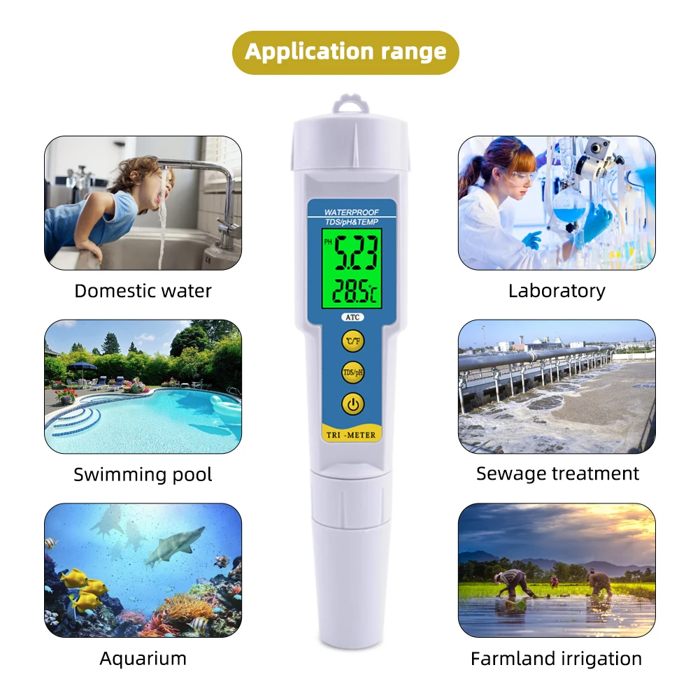 Yieryi PH-986 3 in 1 Water Tester Multi-parameter PH Monitor TDS PH Meter Aquarium Acidometer Drink Water Quality Analyser