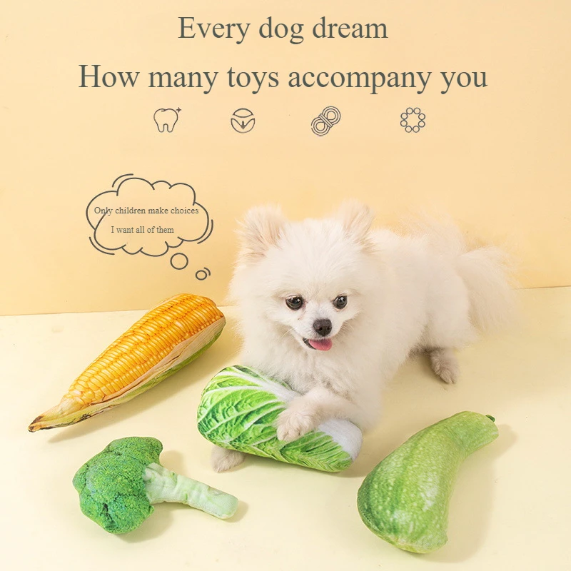 Pet Dog Corn Broccoli Fruit and Vegetable Series Toys Sound Puppy Plush Anti Bite Teeth Grinding Toy Supplies