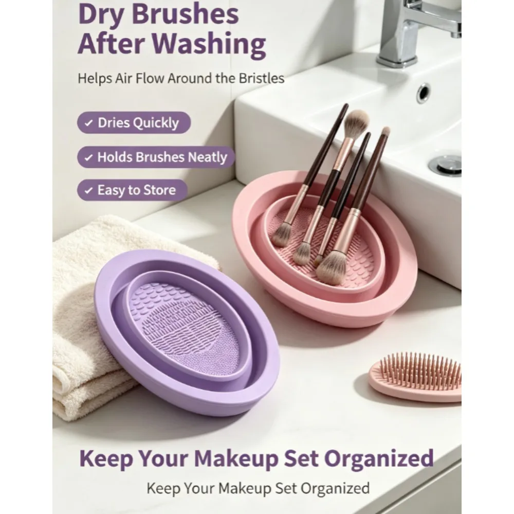 Makeup Brush Cleaning Tool,1pcs Silicone Brush Cleaner Pad Foldable Portable Cleaning Bowl For Makeup Brushes - view 6