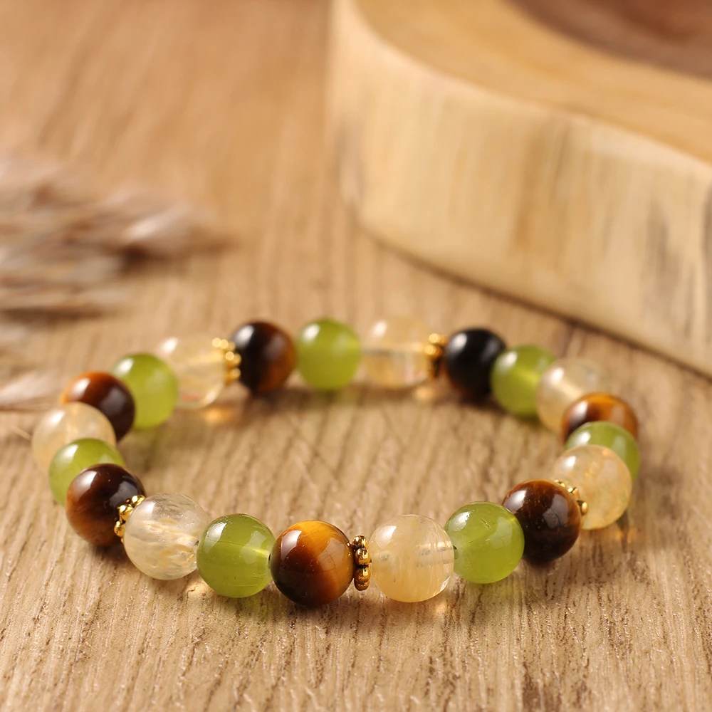 Tigers Eyes Citrine Bracelet Women Spring Summer Jewelry Healing Yoga Beads Bangles Cool Gift for Mom