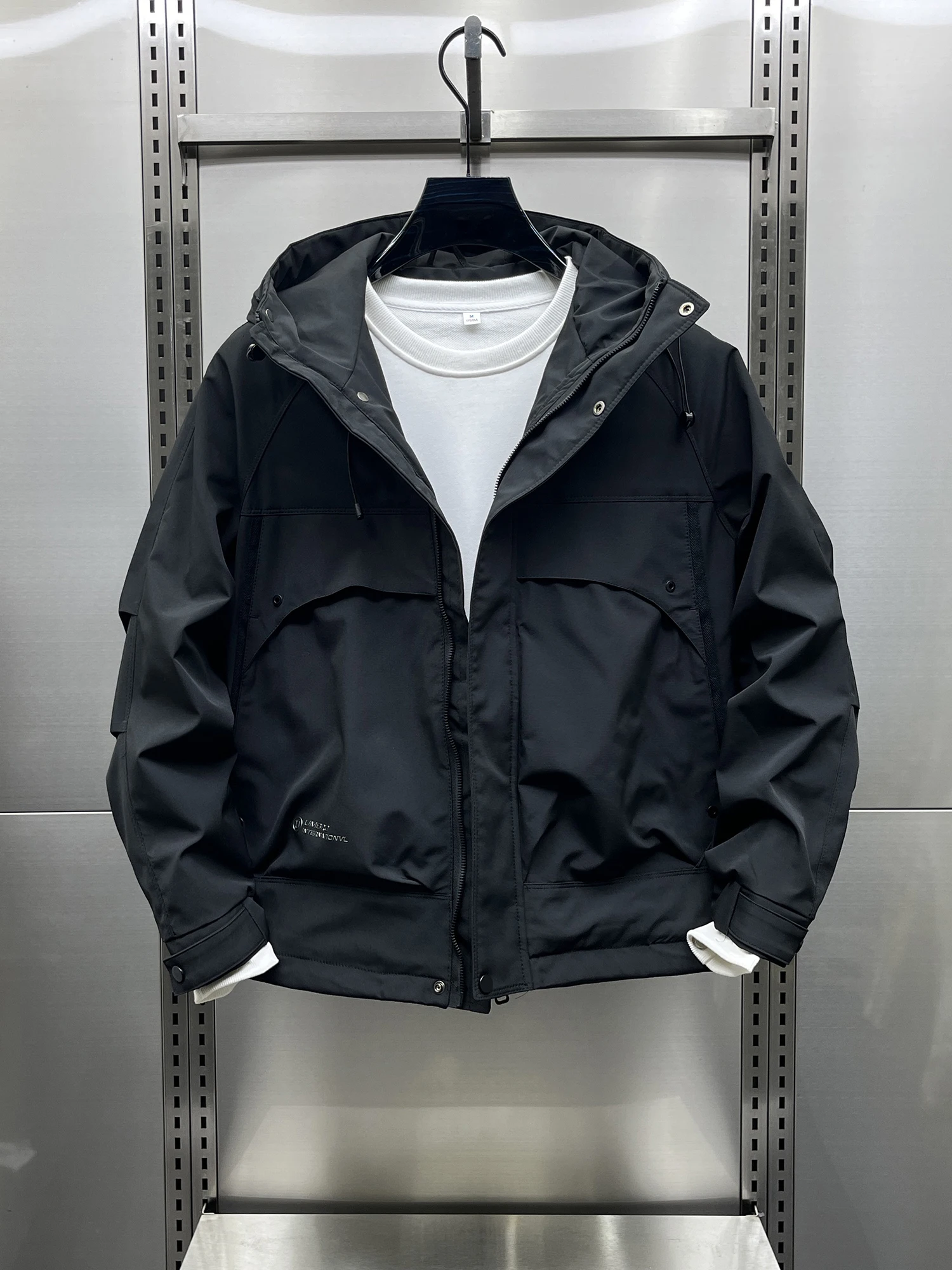 

Men's Winter Loose Fit Cotton Jaet Hooded Workwear Sle Zipper Closure Warm Filling Outerwear Polyester Nylon Cosite Fiber