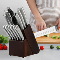 Full Steel Kitchen Knife Set with Rosewood Knife Block for Kitchen, Sharp Japanese Chef Knife Hammered Pattern Hollowed Handle