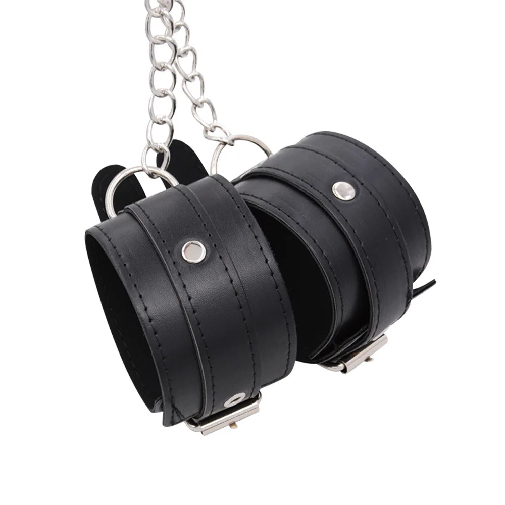 BDSM Bondage Handcuff Toy Sex Restraints PU Leather Collar Fetish Chain Hand Cuffs Harness Slave Neck Cuff 18+ Adult Game Kits