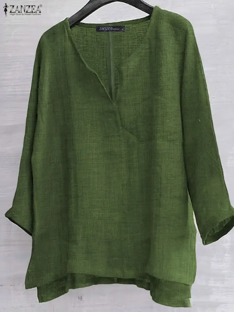 

ZANZEA винтажная блузка с v-образным вырезом, женские повседневные свободные туники, осень 202, однотонная блузка с рукавами 3/4, пуловер Blusas