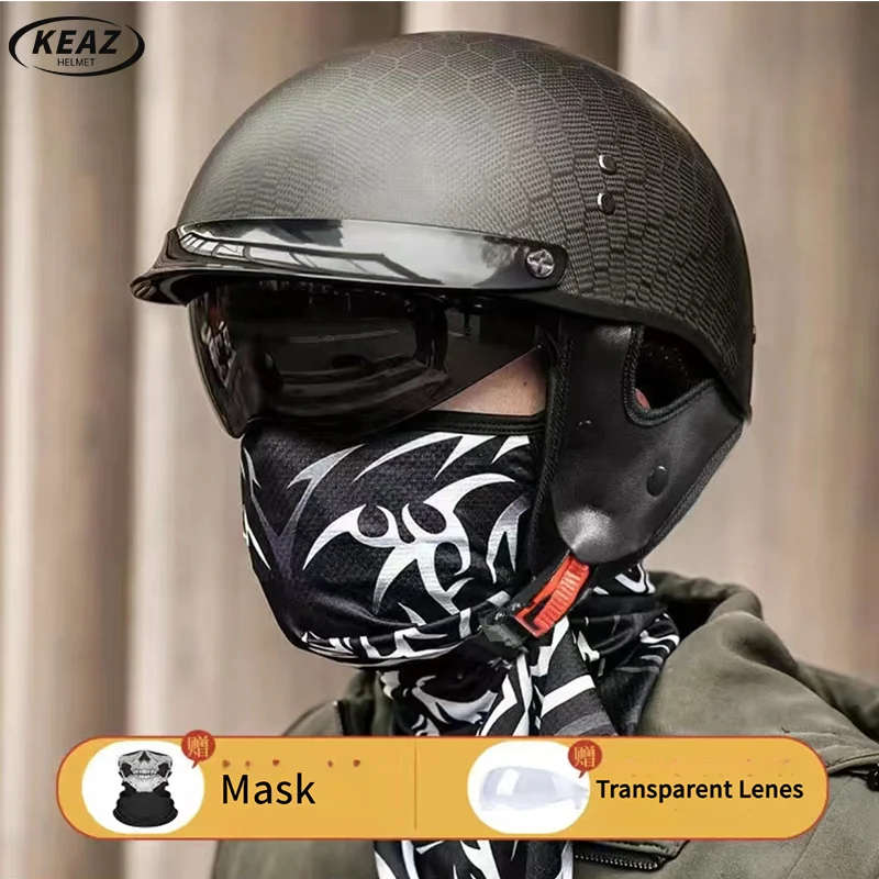 High Quality Snakeskin Pattern DOT Certified Carbon Fiber Helmet Open Face Motobike Riding Casque Moto Helmet Adult Casco Moto