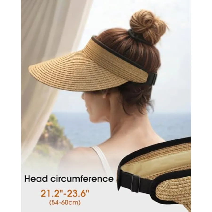 Adjustable Wide Brim Straw Beach Hat for Women