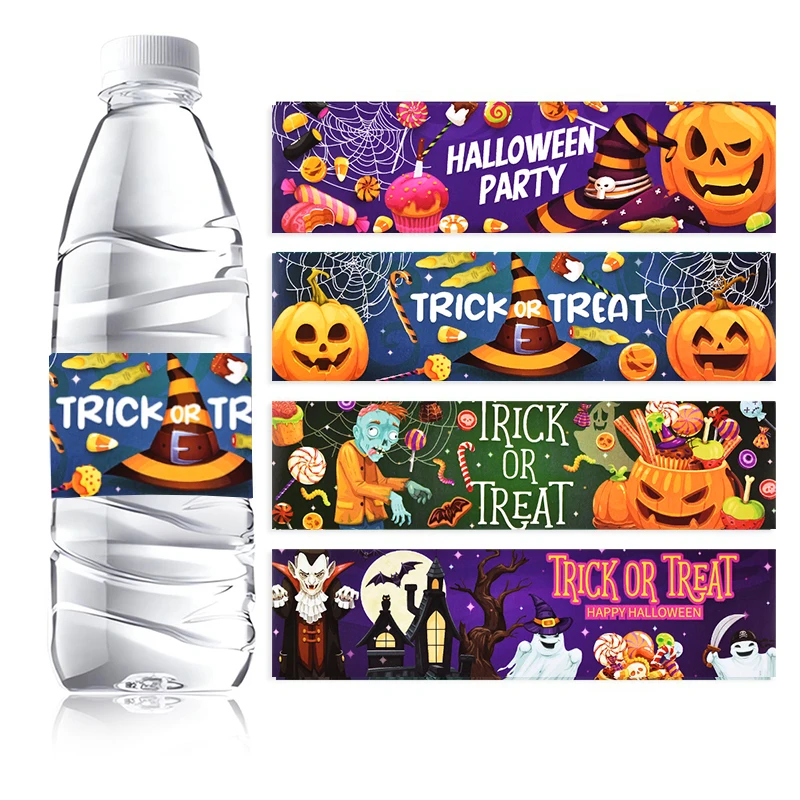 

8/12pc Halloween Water Bottle Stickers Pumpkin Ghost Paper Label Sticker For Halloween Party Beverage Bottle Decoration Supplies