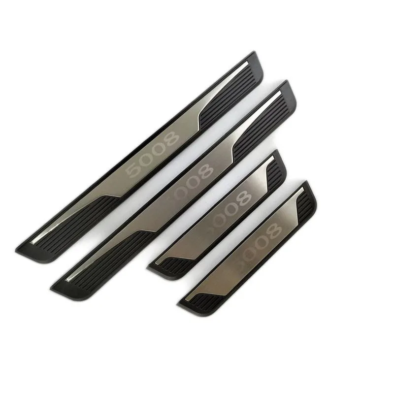 4PCS For 2016-2020 Peugeot 5008 GT Plastic Stainless Steel Auto Car Door Sill Pedal Scuff Plate Decorative Sequin Cover