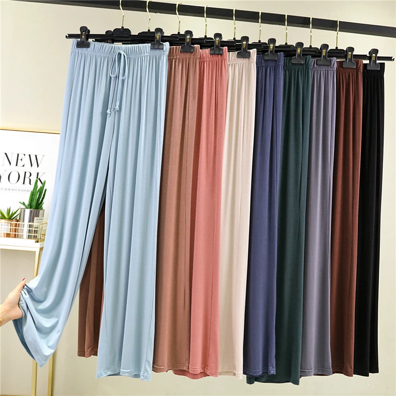 High Waist Modal Wide Leg Pants Women's Pure Color Drapey Casual Spring Summer Thin Loose Long Floor Length Trousers