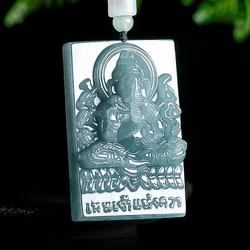 Blue Myanmar Jadeite Ganesha Pendant Necklace Natural Burmese Jade Luxury Charm Amulet Accessories Carved Gemstone Designer