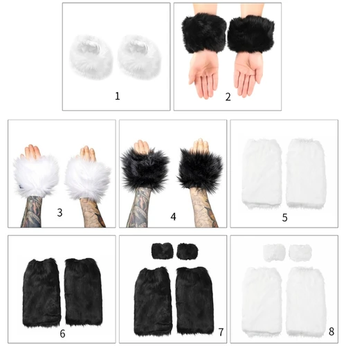 Imagen 2 del producto Mujeres Faux Furs Fuzzy Muñequeras Muñequeras Calentadores de piernas Mangas cortas para botas 6XDA