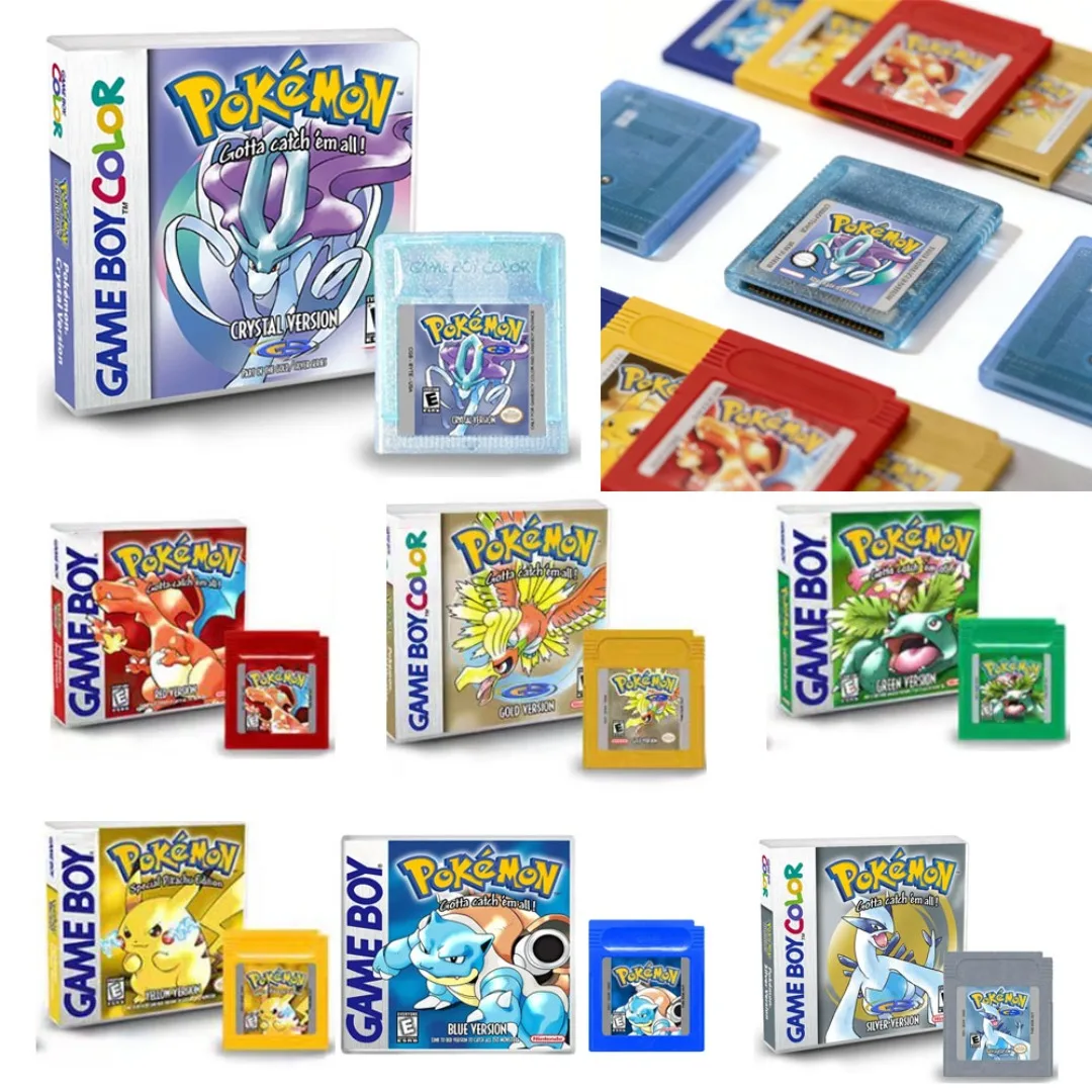 Tarjeta de juego Pokémon Rojo, Azul, Cristal, Dorado, Verde, Plata, Amarillo GBC, cartucho de videojuego de 16 bits para consolas GB/SP