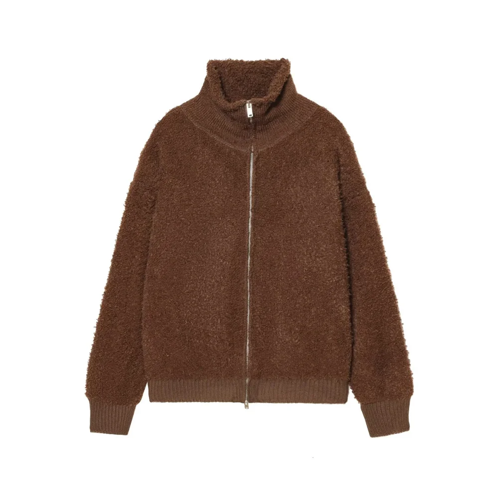 

Winter New Women's Fashion Versatile Casual Stand Collar Long Sleeve Knitted Zipper Pilot Jacket Coat