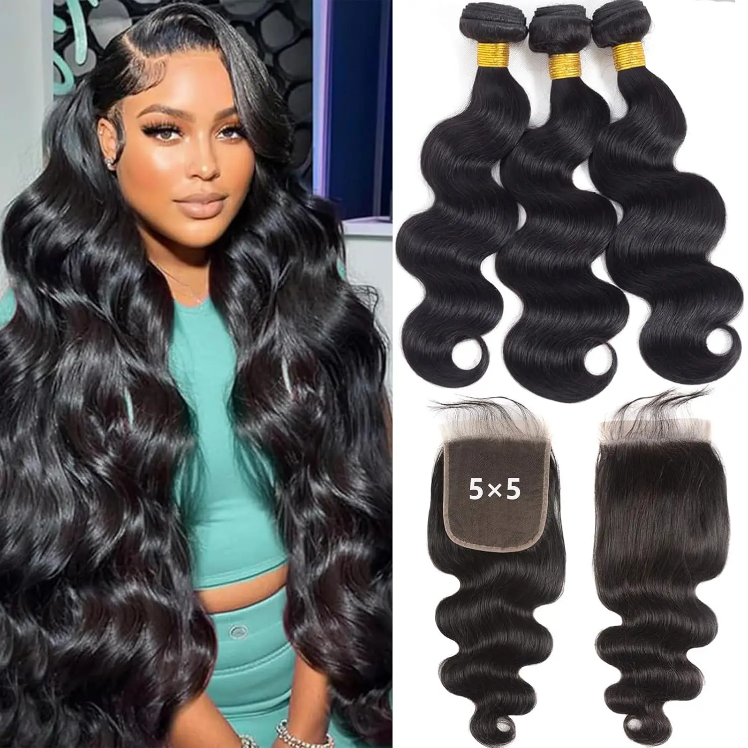 Ulrica Natural Brazilian Body Wave Bundles With 5x5 Closure 3 Bundles Human Hair 5x5 HD Lace Closure With Bundles Body Wave Hair