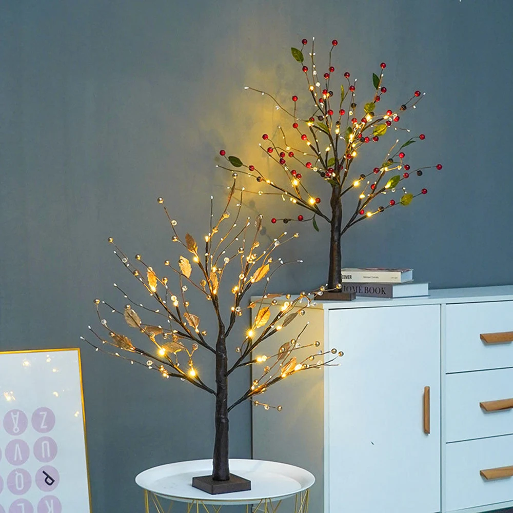 Battery Operated LED Tree Light with Beads Tree Lamp Tabletop Bonsai LED Night Light for Living Room Decoration Christmas Lights
