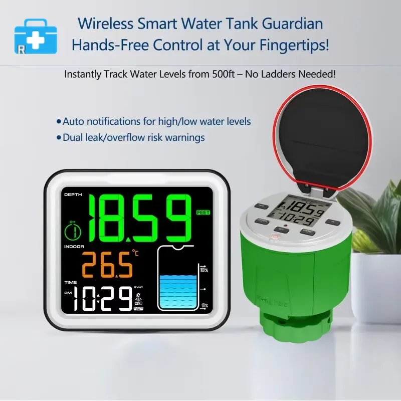 Moniteur de niveau d'eau intelligent sans fil 8-en-1 à énergie solaire avec alarme, à distance de 150 m,