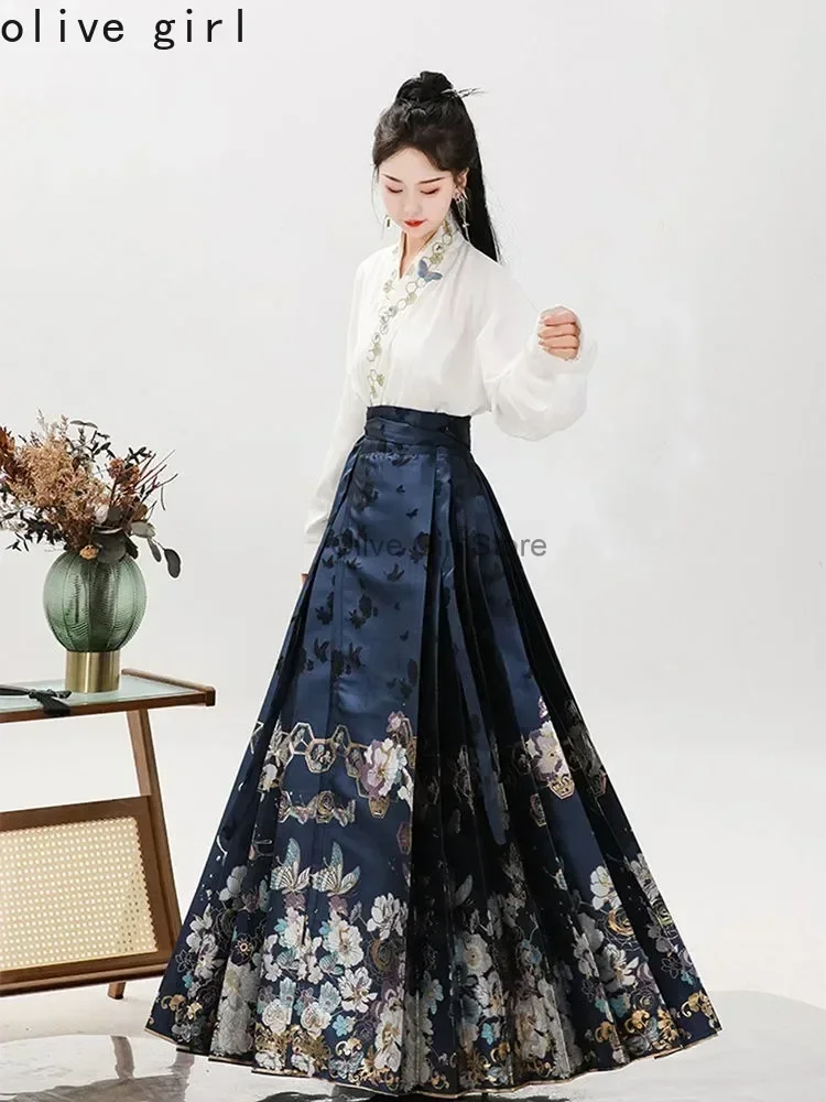 Traditional Chinese Hanfu Shirt Horse Face Skirt Two Piece Set Spring Autumn Suit Hanfu Skirt Mamianqun Dress Women's Clothing