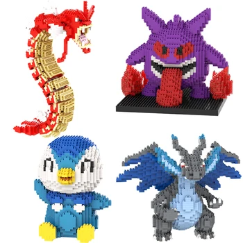 Pokemon micro blocos de construção gyados gengar piplup mega charizard figura diy montagem quebra-cabeça tijolos diamante brinquedos para criança