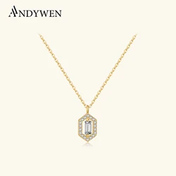ANDYWEN 925 Sterling Silver Square CZ Sentiment Pendant Long Chain Drop Necklace Women Wedding Fine Jewelry 2023 Jewels