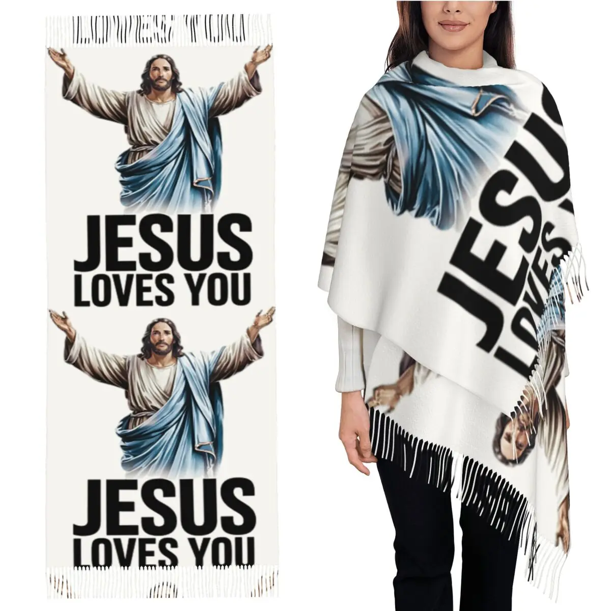 

Jesus Loves You Scarf Tassel Scarves Women Soft Warm Shawls and Wraps Large Fall Winter Shawl Wrap