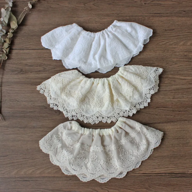 Babero de bebé vintage chino-francés: cuello de encaje bordado, banda elástica 100% algodón agradable para la piel, elegante para niñas