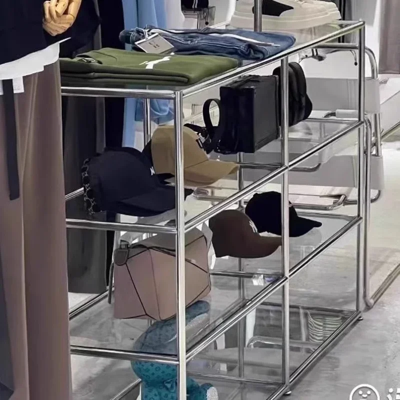 الفولاذ المقاوم للصدأ متجر لبيع الملابس رف الأحذية حقيبة رف عرض الأحذية علبة عرض المجوهرات