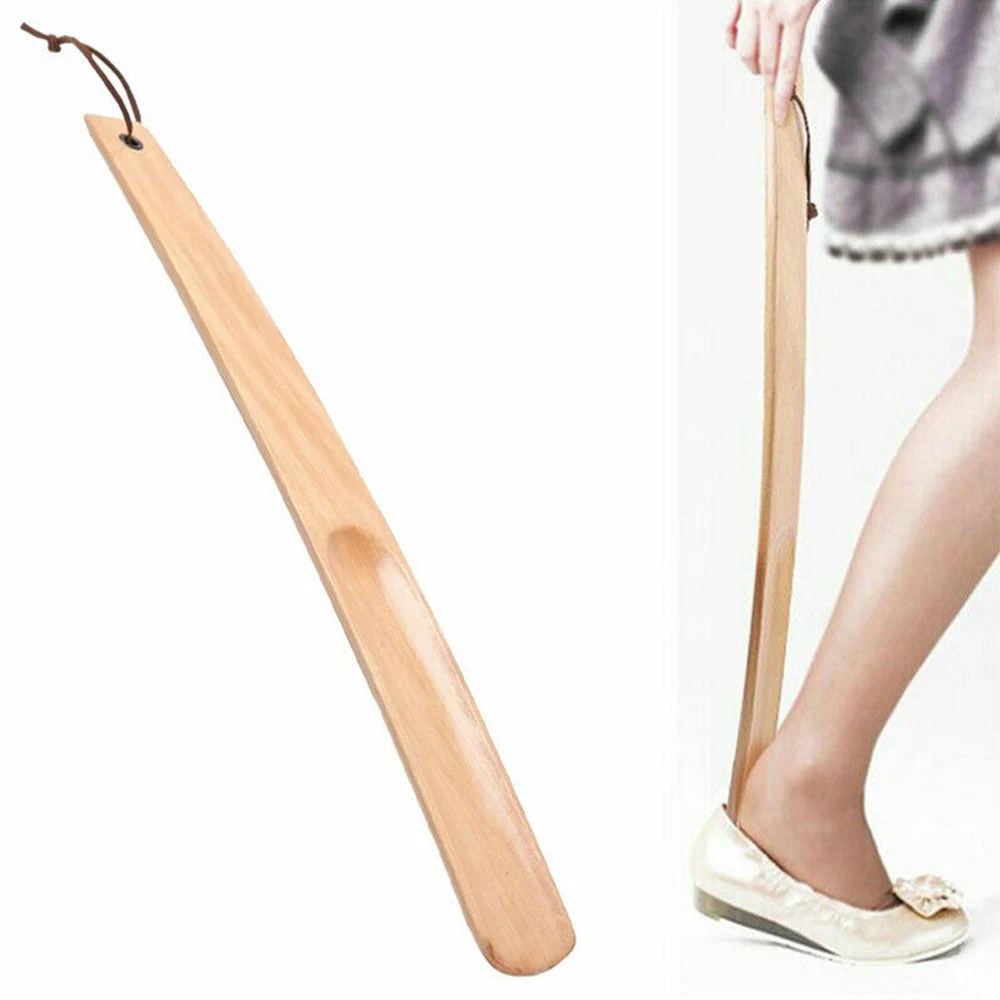 

1PCS 38cm Long Handle Shoe Horns Wood Horn Spoon Shape Shoehorn Unisex