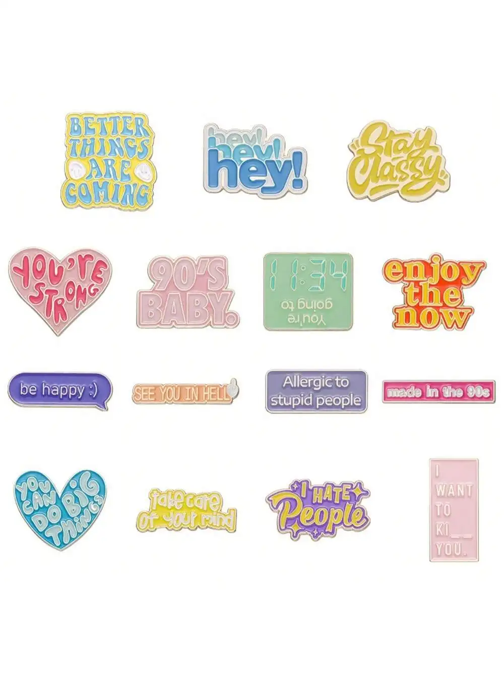 15pcs Creative women unique personality English love letters brooch clothing backpack button accessories badge daily wear gifts