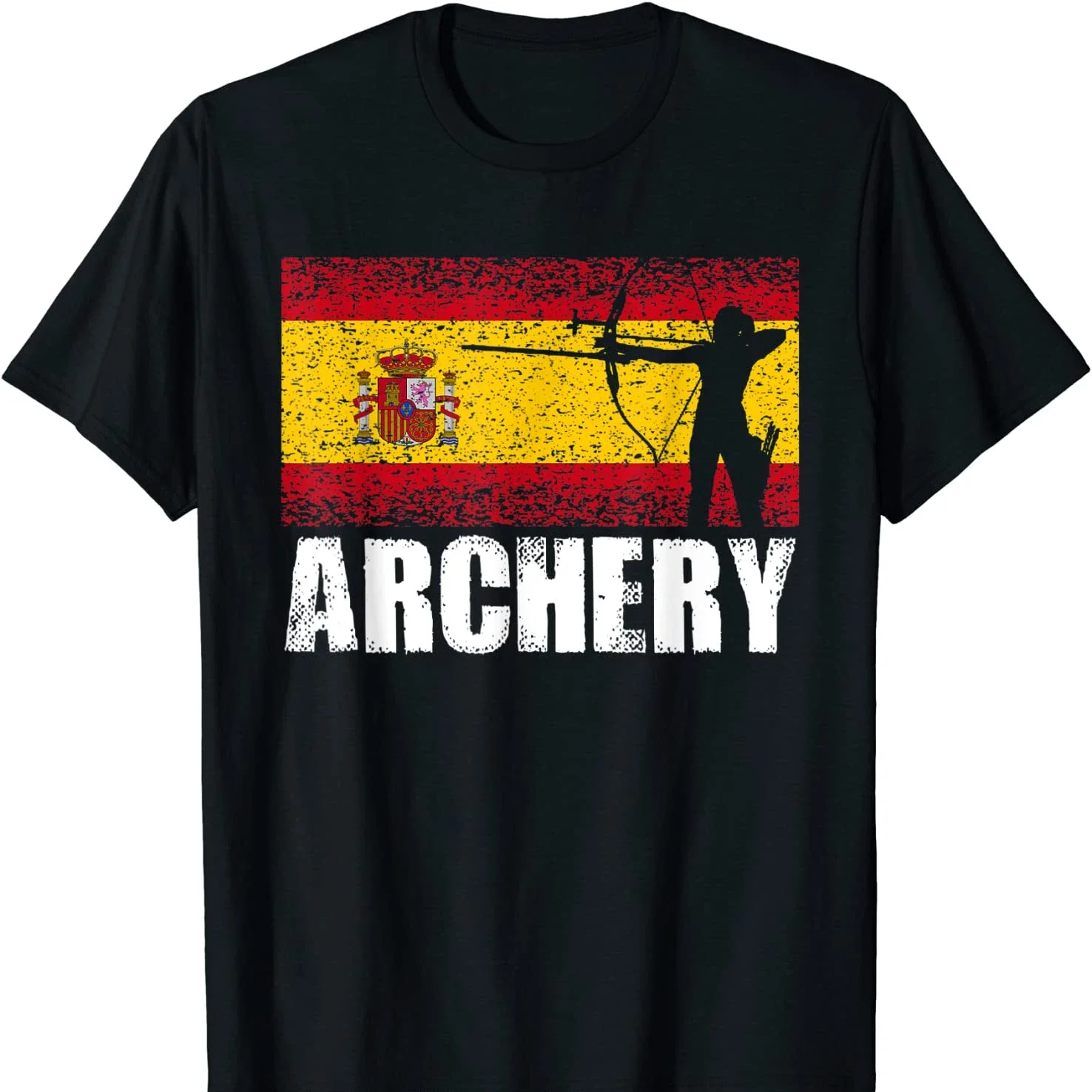 Archery Sport, Spain Flag, Spanish Archer Bow and Arrow T-Shirt. Premium Cotton Short Sleeve O-Neck Mens T Shirt New S-3XL
