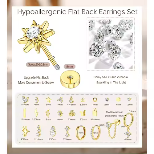 Bobisty 1pc Earrings Surgical Stainless Steel Earrings for Women Dainty Flat Back Earring Stud Hoop Cartilage for Sensitive Ears - Image 2