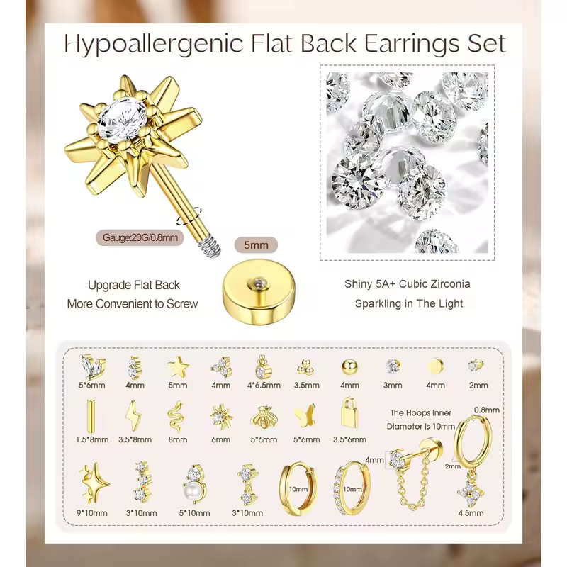 Bobisty 1pc Earrings Surgical Stainless Steel Earrings for Women Dainty Flat Back Earring Stud Hoop Cartilage for Sensitive Ears - Image 2