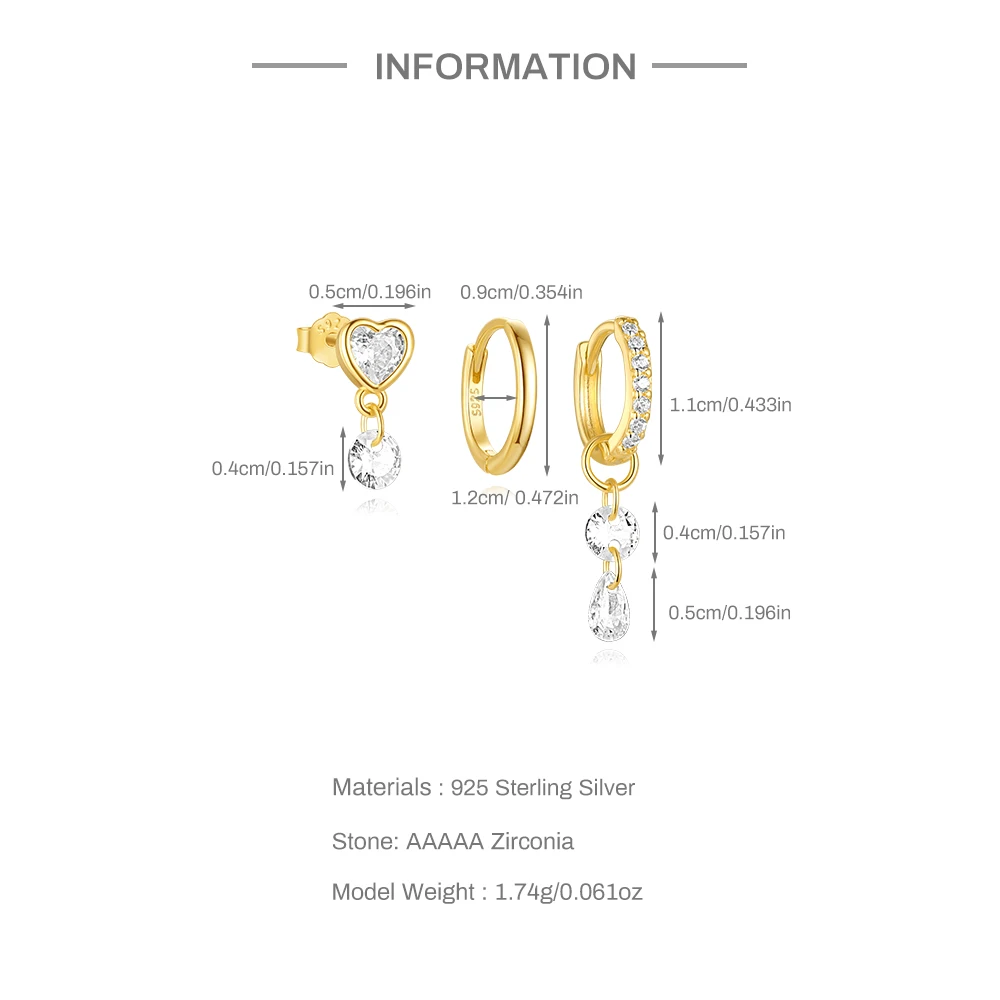 CANNER 1 Set Love Circle Zircon Octagonal Star Earrings Set For Women 925 Sterling Silver Ins Classic Geometric Earrings Gift