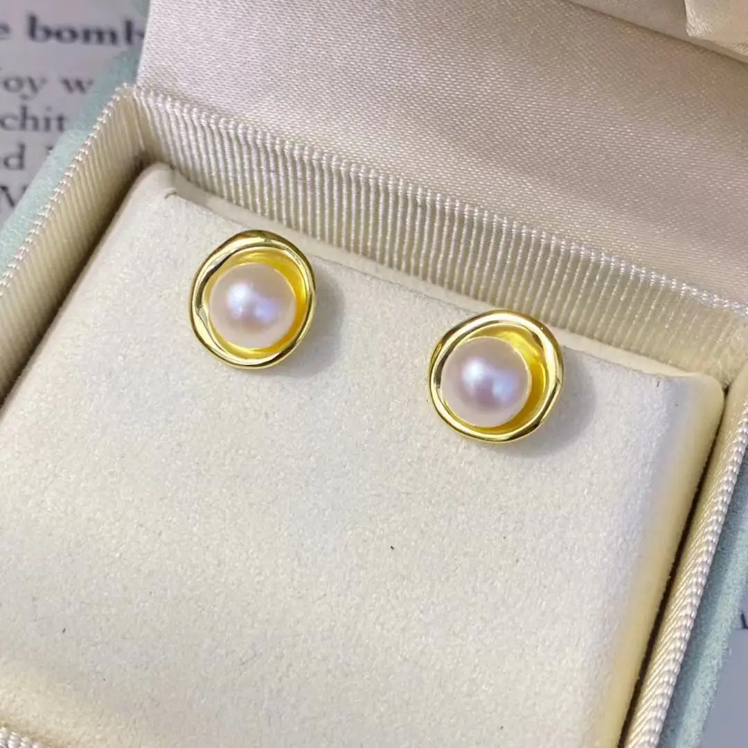 

Wholesale S925 Sterling Silver Earrings Mount Findings Settings Base Mounting Parts Accessory for 6-7mm Pearls 5 pairs/lot