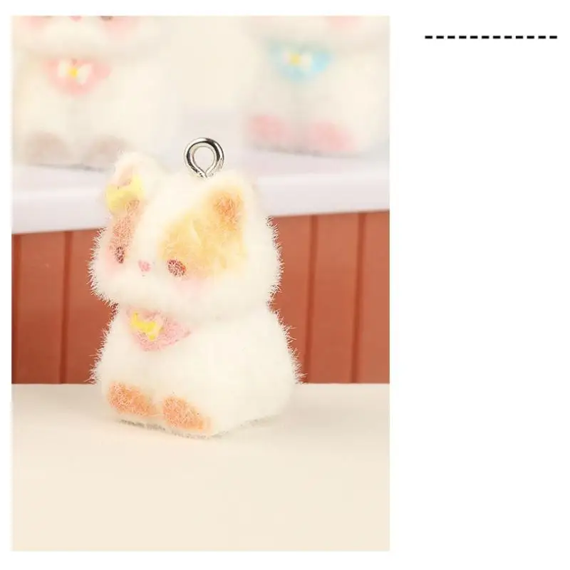 3D-beflockte Harz-Katzenanhänger, 6 Stück, niedliche Kätzchen-Anhänger für DIY-Schmuckherstellung, Halskette, Armband, Schlüsselanhänger, für Tierliebhaber, handgefertigtes Kunsthandwerk – Detail 9