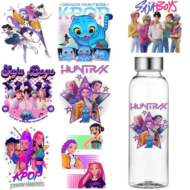 Kpop شيطان هنتر الكرتون ثلاثية الأبعاد نقل ملصق UV DTF ملصقات Kawaii كوب ماء زجاجة ماء علب الاغذية لتقوم بها بنفسك ملصق مقاوم للماء