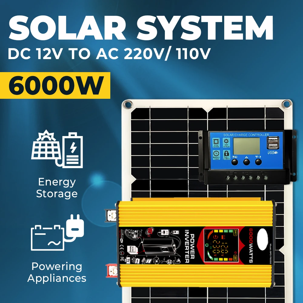 

Система солнечной энергии, комбинированный Инвертор 6000 Вт, контроллер 300 Вт, солнечная панель, умный комплект для кемпинга, автомобиля, RV, система солнечной энергии
