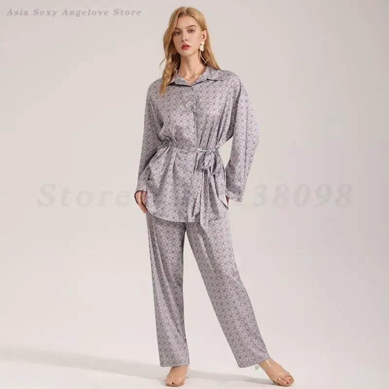 Fashion Light Luxury Pajamas Set Spring Autumn Long Sleeve Top&Trouser Pyjamas Suit Women's Sexy Home Wear Printed Sleepwear