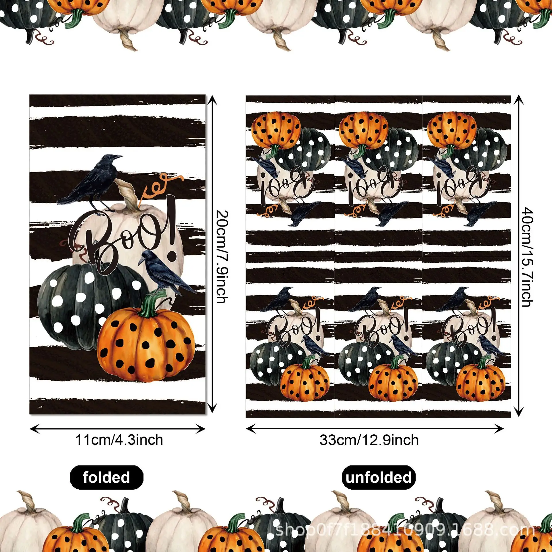 100PCS Black White Stripe Pumpkin Paper Napkins For Halloween,33x40CM 2-Ply Disposable Hand Dinner Towel  for Halloween Party