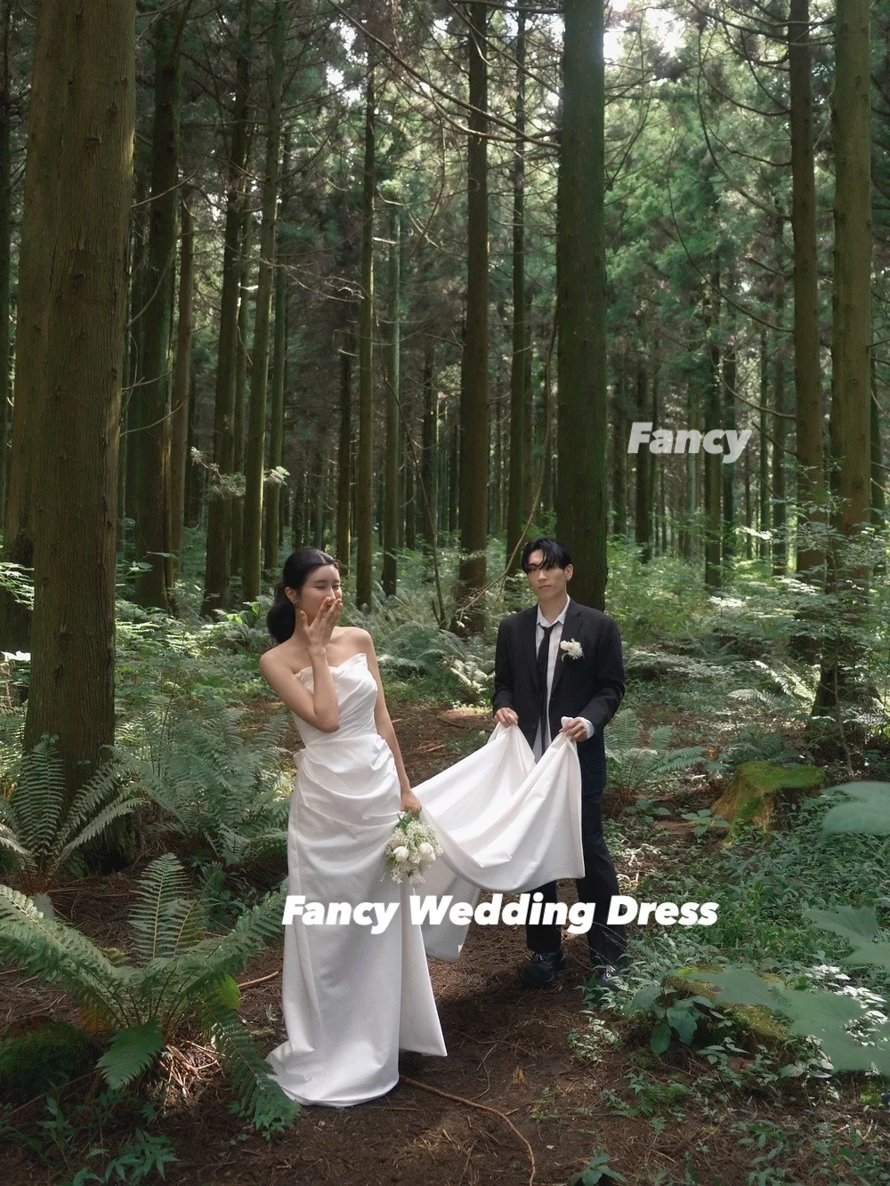 يتوهم أنيقة ألف خط فستان الزفاف كوريا الحبيب لينة الساتان فستان الزفاف الغابات الظهر مشد مخصص