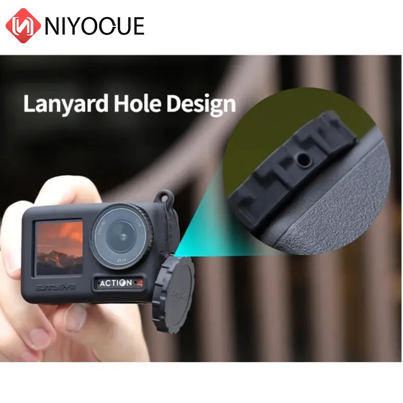 ป้องกันรอยขีดข่วนซิลิโคนฝาครอบเลนส์ป้องกันกรณีป้องกันฝุ่นกล้อง Protector Lanyard สําหรับ OSMO ACTION 4/3 อุปกรณ์เสริม