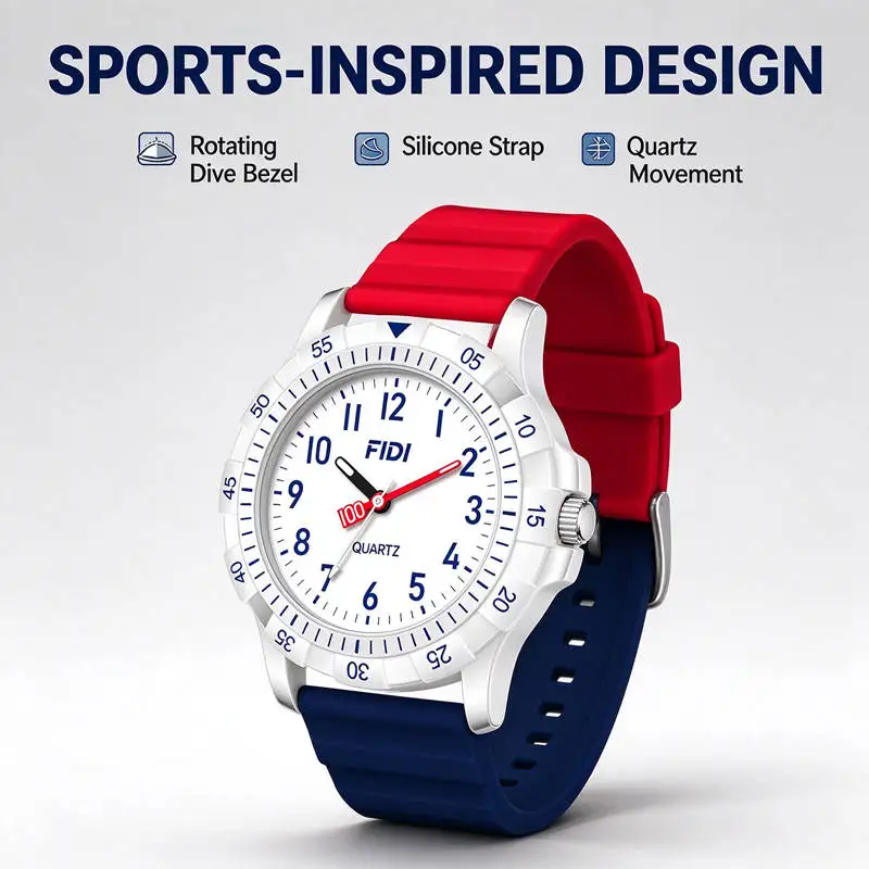 Unisex Student Quartz Watch Silicone Strap Large Number Dial Waterproof Sports Wristwatch for Teen Boys Girls School Daily Wear