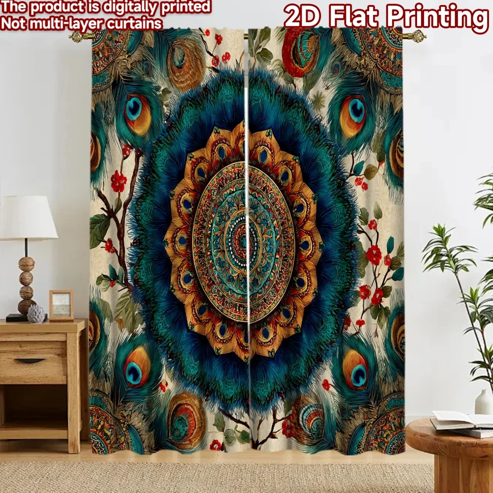2D flat 2pcs Curtain Modern Minimalist Style Curtains Peacock Feather Digitally printed polyester Festive Wall Decor Perfect for