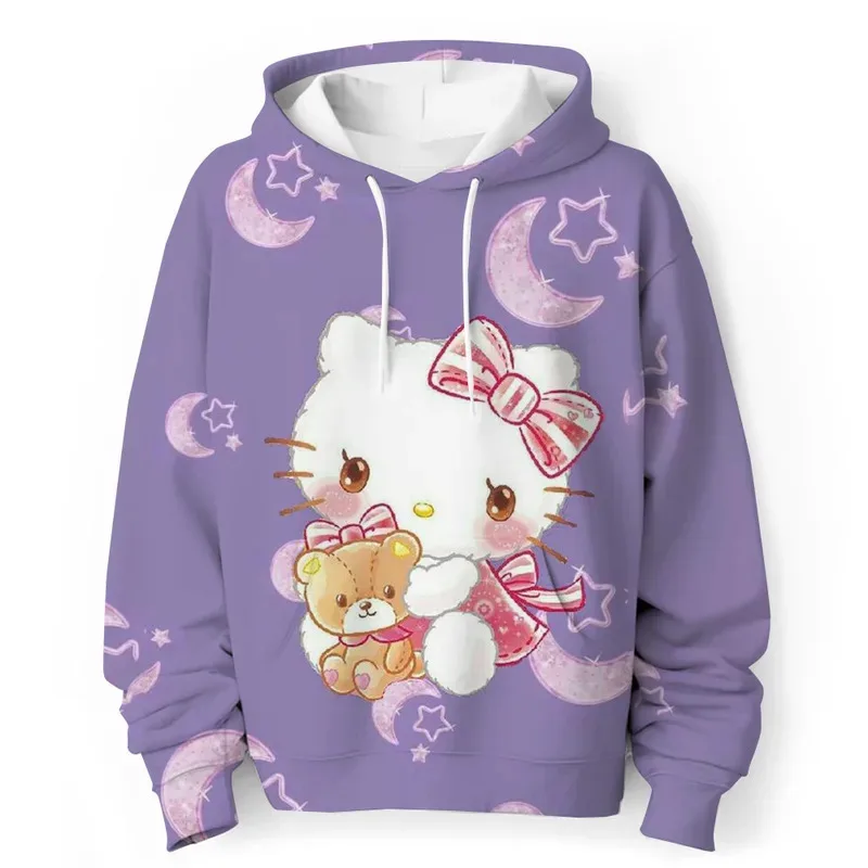 

2024 Girl Autumn Sweatshirt Hello Kitty Cartoon Printed Sweatshirt Korean Style Loose Hooded Sweatshirt for children's