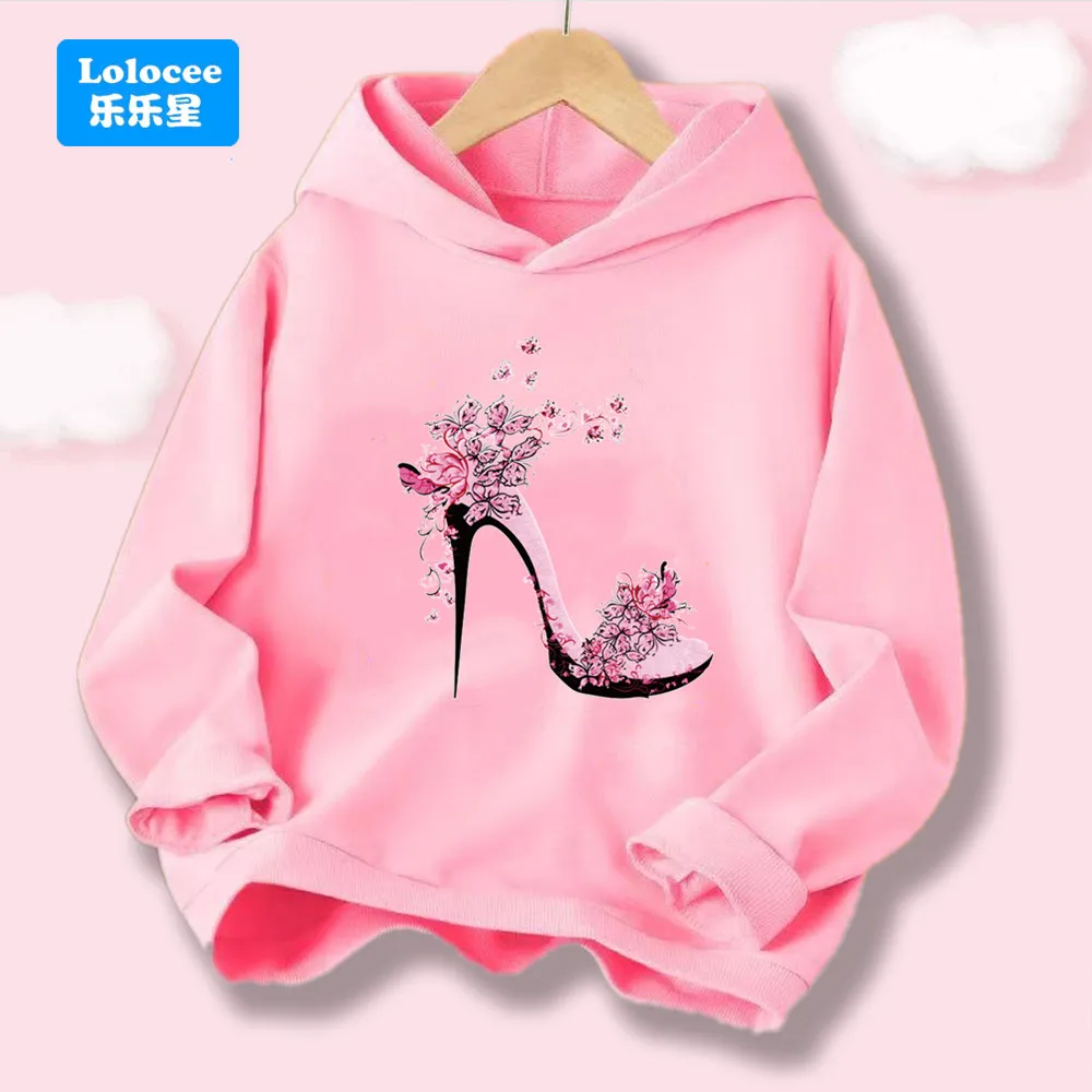 Lässige Mode Vielseitiger Kapuzenpullover Mädchen Campus Outfit Tops Cartoon Blumen High Heel Schuhdruck Niedlich Lose Kapuze GGX1