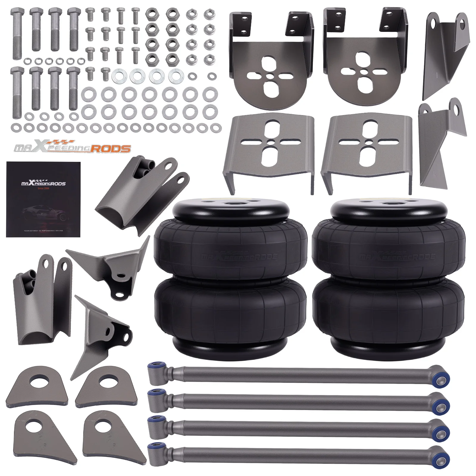 Universal Triangulated Mounts 4 Link Rear Air Suspension Bag Kit 2500 LBS for Ford F150/F250 for GMC Sierra/ Most Pickup Trucks