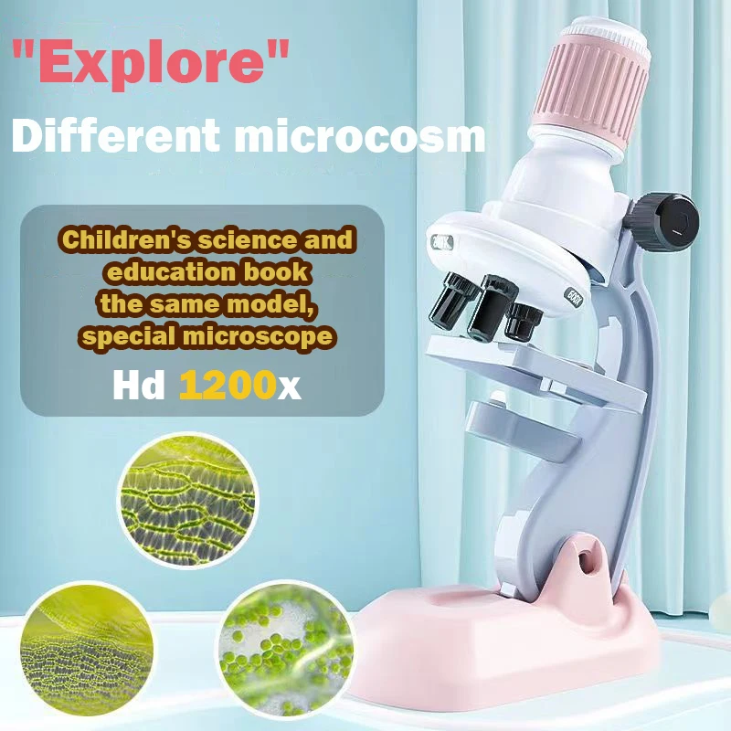 Bioscience Mikroskop untuk Anak-anak Hd1200X Zoom Percobaan Portabel Mikroskop Ilmu Pendidikan Mainan Anak-anak Hadiah Mainan Anak-anak