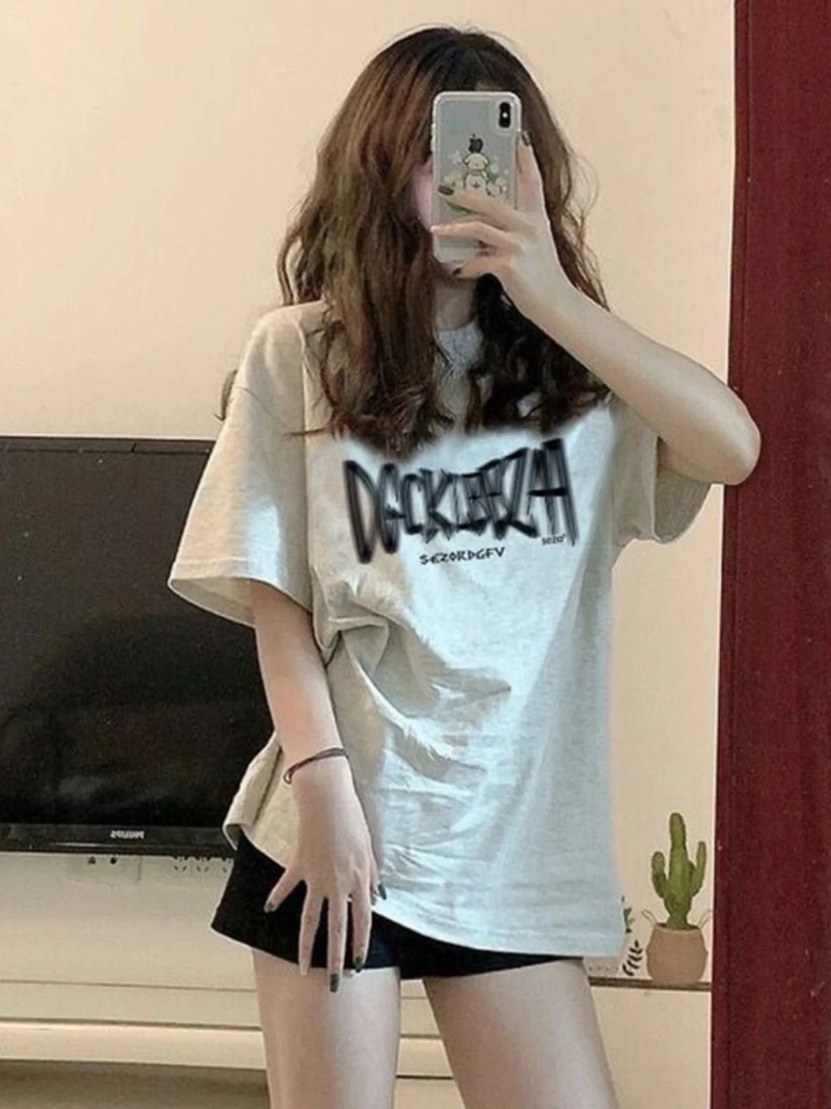 American Retro Loose Short Sleeve T-Shirt Women Summer Fashion Brand Slimming Top Printed Cotton round Neck Casual Tee