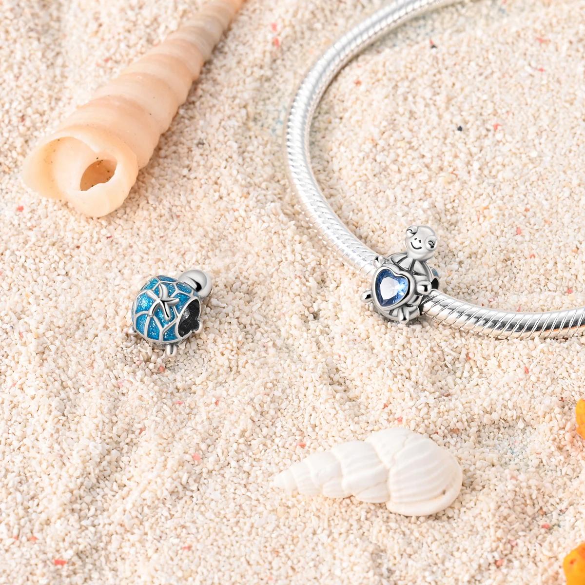 Silver Plated Blue Summer Charms Fit Original Pandora Bracelet Turtle Cross Beads Pendant Dangle DIY Women Jewelry Making Gift