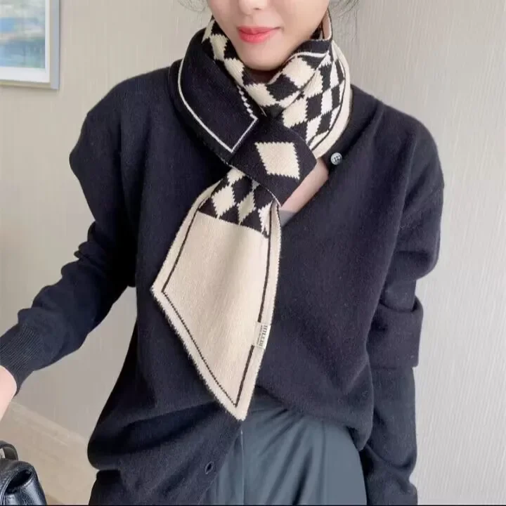 

Écharpe трикотажное средство à Carreaux Acesométriques pour femmes, mode coréenne, полиvalente, chaude, en laine, chauffe-cou,